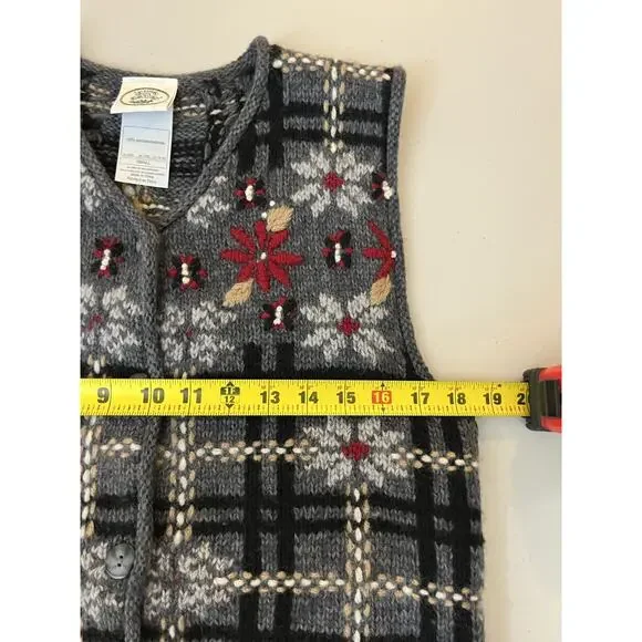 90s Cottagecore Grandma Wool Knit S Windowpane Plaid Vest Rustic Grunge Cozy Y2K - Picture 10 of 12